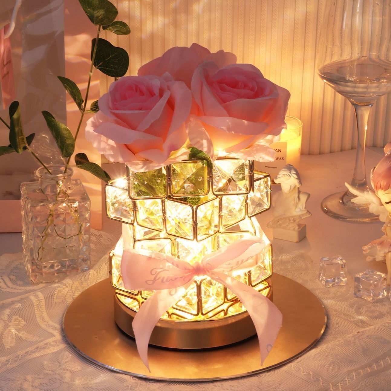 RoseGlow Crystal Night Light